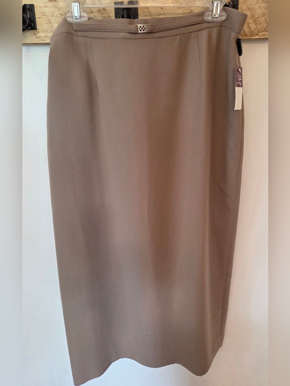JM Collection Womens Polyester Tailored Essence Maxi Modest Skirt Taupe Beige 14